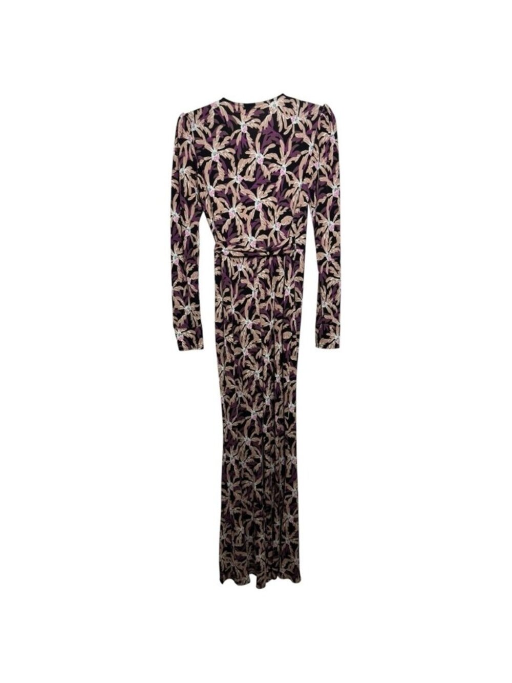 Diane Von Furstenberg Seoul Printed Wrap Jumpsuit Sz 4 Purple Tropical One Piece - Picture 4 of 10